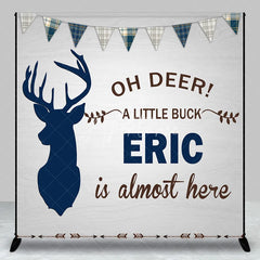 Aperturee - Aperturee Personalized Oh Deer Baby Shower Backdrop A Little Buck is Almost Here Woodland Deer Theme for Boy