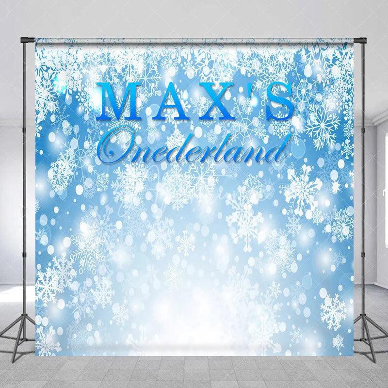 Aperturee - Aperturee Personalized Onederland 1st Birthday Backdrop Winter Wonderland Blue Snowflakes Background Custom Name Boys Party