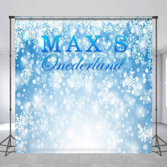 Aperturee - Aperturee Personalized Onederland 1st Birthday Backdrop Winter Wonderland Blue Snowflakes Background Custom Name Boys Party