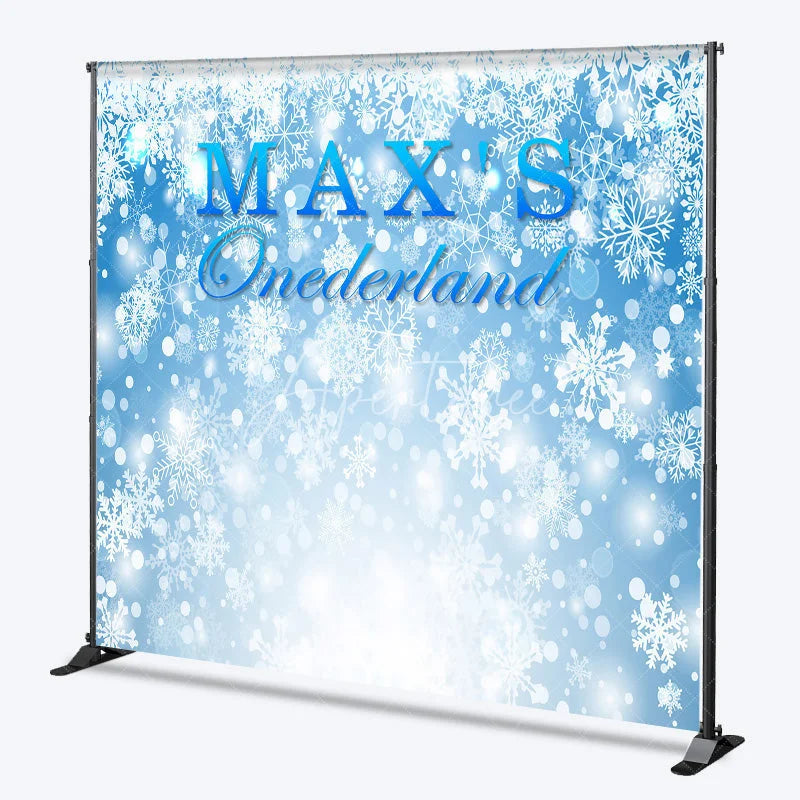 Aperturee - Aperturee Personalized Onederland 1st Birthday Backdrop Winter Wonderland Blue Snowflakes Background Custom Name Boys Party