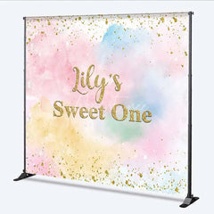 Aperturee - Aperturee Personalized Pastel Watercolor Custom Birthday Backdrop Gold Glitter Sweet One Girls Party Photography Background