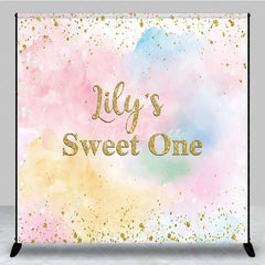 Aperturee - Aperturee Personalized Pastel Watercolor Custom Birthday Backdrop Gold Glitter Sweet One Girls Party Photography Background