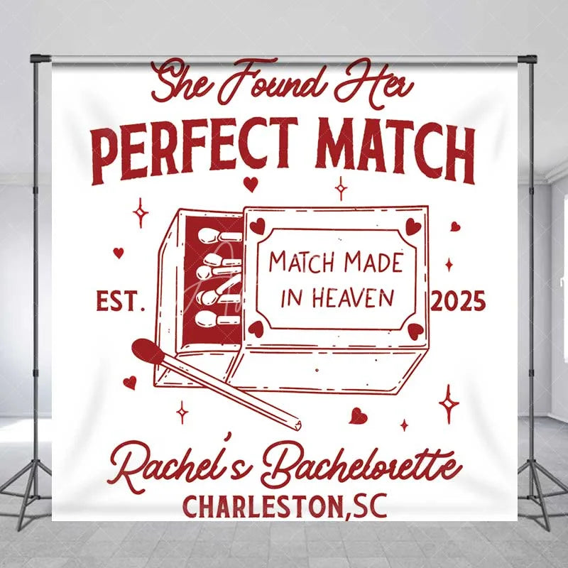 Aperturee - Aperturee Personalized Perfect Match Bridal Shower Backdrop Bachelorette Party and Matchbox Theme Decoration