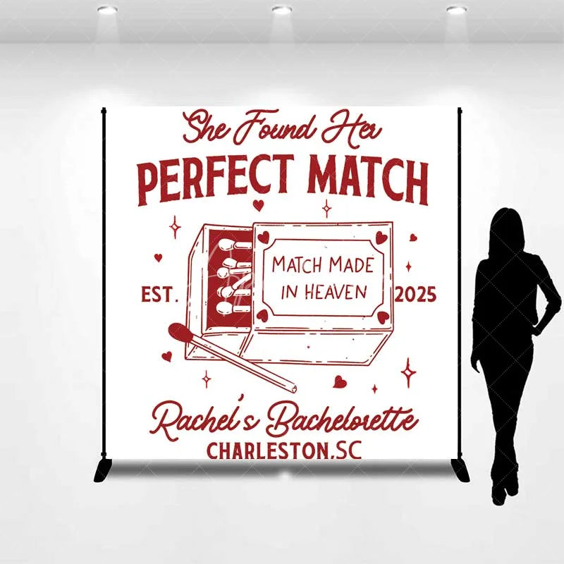 Aperturee - Aperturee Personalized Perfect Match Bridal Shower Backdrop Bachelorette Party and Matchbox Theme Decoration