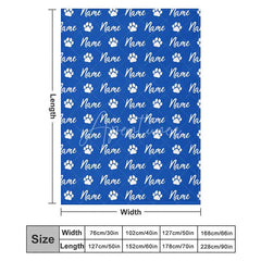 Aperturee - Aperturee Personalized Pet Blanket with Custom Name and Paw Prints for Dogs and Cats Blue Cozy Pet Bed Throw
