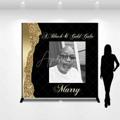 Aperturee - Aperturee Personalized Photo Custom Birthday Backdrop Black and Gold Glitter Gala Men Women Party Photography Background