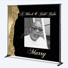 Aperturee - Aperturee Personalized Photo Custom Birthday Backdrop Black and Gold Glitter Gala Men Women Party Photography Background