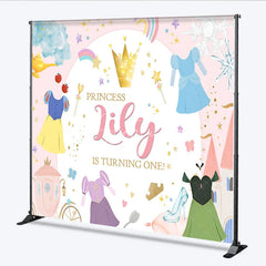 Aperturee - Aperturee Personalized Princess 1st Birthday Round Backdrop Fairytale Castle Custom Name