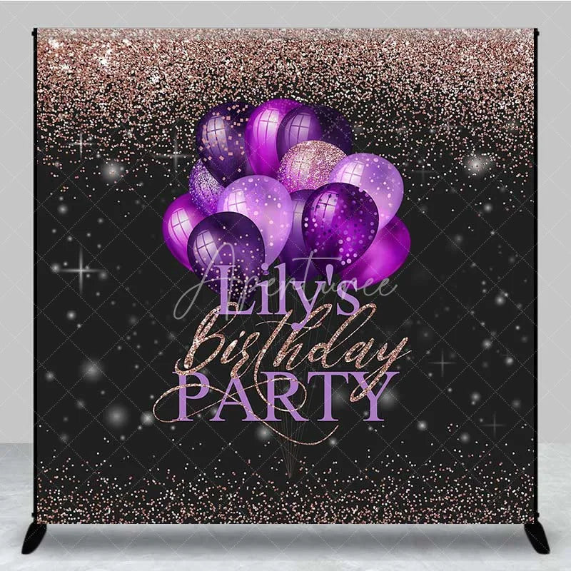 Aperturee - Aperturee Personalized Purple Balloon Custom Birthday Backdrop Rose Gold Glitter Women Party Photography Background