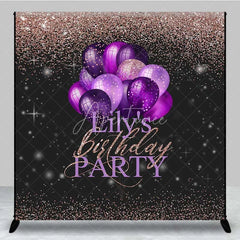 Aperturee - Aperturee Personalized Purple Balloon Custom Birthday Backdrop Rose Gold Glitter Women Party Photography Background