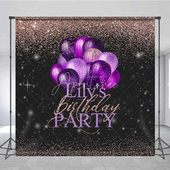 Aperturee - Aperturee Personalized Purple Balloon Custom Birthday Backdrop Rose Gold Glitter Women Party Photography Background
