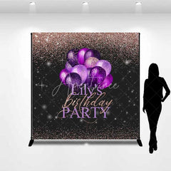 Aperturee - Aperturee Personalized Purple Balloon Custom Birthday Backdrop Rose Gold Glitter Women Party Photography Background