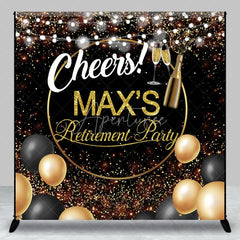 Aperturee - Aperturee Personalized Retirement Party Backdrop Gold and Black Cheers to Retirement Background with Champagne and Balloons