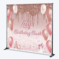Aperturee - Aperturee Personalized Rose Gold Glitter Birthday Bash Custom Backdrop Pink Balloons and Elegant Party Decor