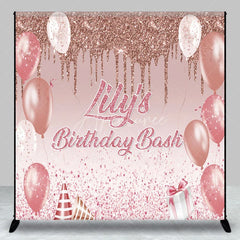 Aperturee - Aperturee Personalized Rose Gold Glitter Birthday Bash Custom Backdrop Pink Balloons and Elegant Party Decor