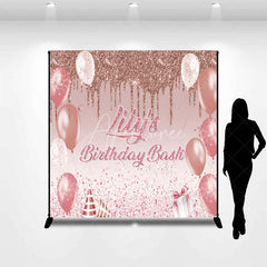 Aperturee - Aperturee Personalized Rose Gold Glitter Birthday Bash Custom Backdrop Pink Balloons and Elegant Party Decor