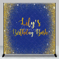Aperturee - Aperturee Personalized Royal Blue and Gold Glitter Birthday Custom Backdrop Sparkling Party Celebration Decor