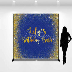 Aperturee - Aperturee Personalized Royal Blue and Gold Glitter Birthday Custom Backdrop Sparkling Party Celebration Decor
