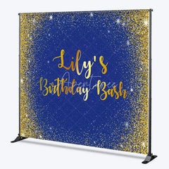 Aperturee - Aperturee Personalized Royal Blue and Gold Glitter Birthday Custom Backdrop Sparkling Party Celebration Decor