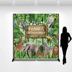 Aperturee - Aperturee Personalized Safari Birthday Bash Backdrop Wild Jungle Animals Theme Custom Name Tropical Party Decor for Boy