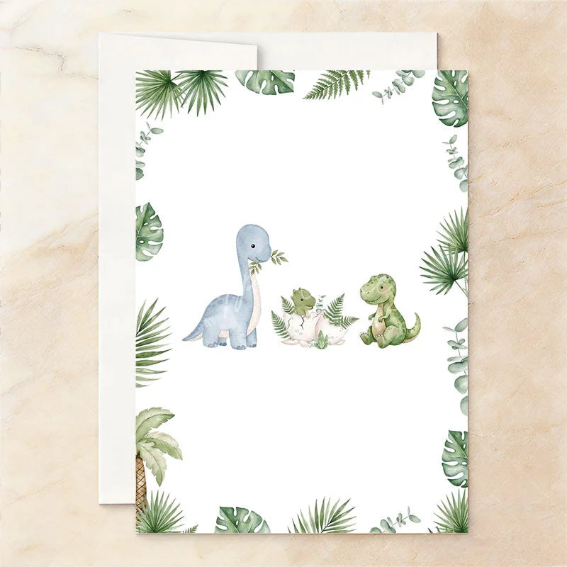 Aperturee - Aperturee Personalized Set of 20 Rawr It’s a Boy Baby Shower Invitation Cute Dinosaur and Jungle Leaves Theme for Boys