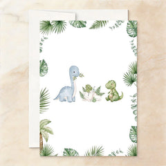 Aperturee - Aperturee Personalized Set of 20 Rawr It’s a Boy Baby Shower Invitation Cute Dinosaur and Jungle Leaves Theme for Boys