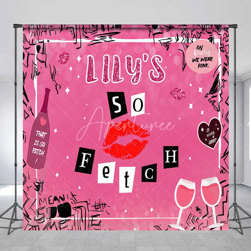 Aperturee - Aperturee Personalized So Fetch Pink Y2K Birthday Backdrop Custom Name Mean Girls Theme Party Banner
