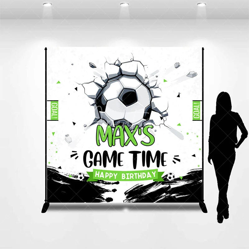 Aperturee - Aperturee Personalized Soccer Ball Cracked Wall Birthday Backdrop Custom Game Time Sports Party Decor