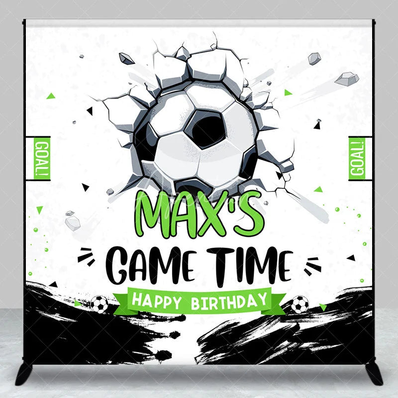 Aperturee - Aperturee Personalized Soccer Ball Cracked Wall Birthday Backdrop Custom Game Time Sports Party Decor