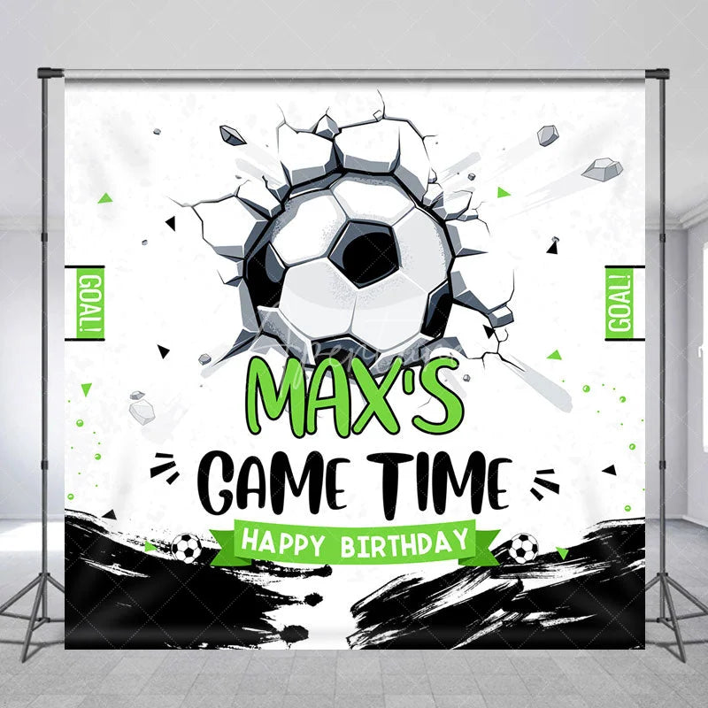 Aperturee - Aperturee Personalized Soccer Ball Cracked Wall Birthday Backdrop Custom Game Time Sports Party Decor