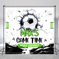 Aperturee - Aperturee Personalized Soccer Ball Cracked Wall Birthday Backdrop Custom Game Time Sports Party Decor