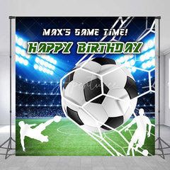 Aperturee - Aperturee Personalized Soccer Ball Goal Net Backdrop with Stadium Lights Game Time Birthday Party