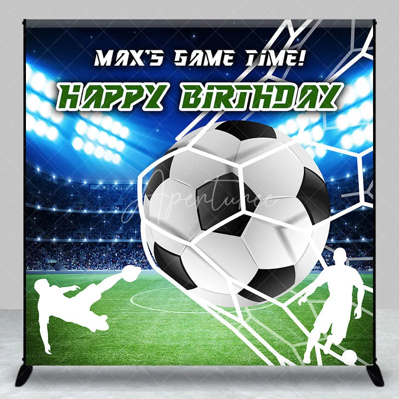 Aperturee - Aperturee Personalized Soccer Ball Goal Net Backdrop with Stadium Lights Game Time Birthday Party