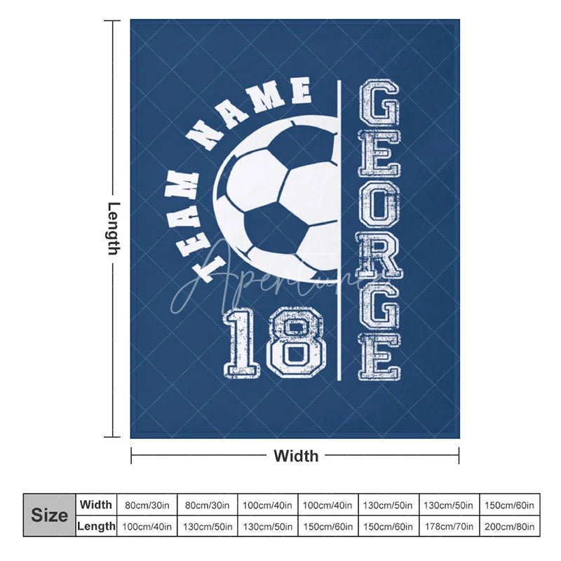 Aperturee - Aperturee Personalized Soccer Name Blanket Custom Team Number Sports Gift Blue Football Blanket for Boy Player