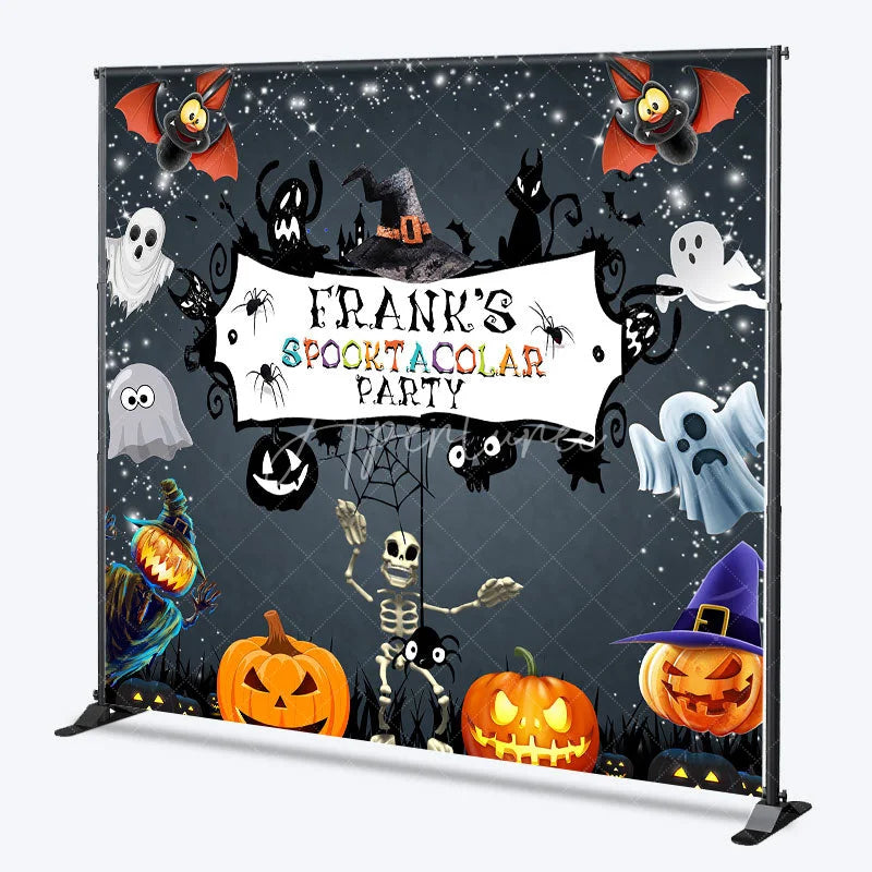 Aperturee - Aperturee Personalized Spooktacular Halloween Party Backdrop Cute Ghost Skeleton and Pumpkins Custom Name Kids Decor