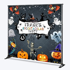 Aperturee - Aperturee Personalized Spooktacular Halloween Party Backdrop Cute Ghost Skeleton and Pumpkins Custom Name Kids Decor