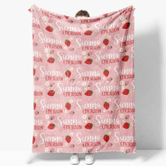 Aperturee - Aperturee Personalized Strawberry Blanket with Custom Name Berry Sweet Fruit Theme for Baby Girl Nursery Decor Gift