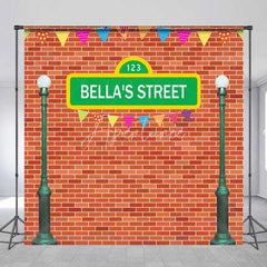 Aperturee - Aperturee Personalized Street Sign Birthday Backdrop Kids TV Show Inspired Brick Wall Custom Name Party Photo Booth Decor