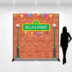 Aperturee - Aperturee Personalized Street Sign Birthday Backdrop Kids TV Show Inspired Brick Wall Custom Name Party Photo Booth Decor