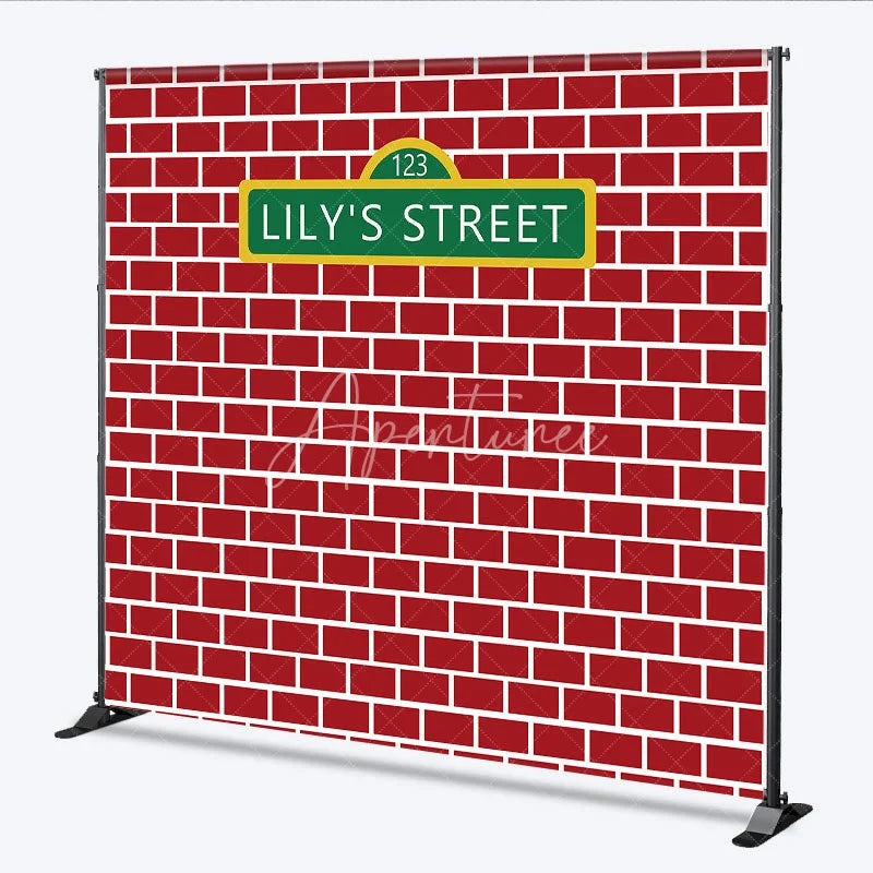 Aperturee - Aperturee Personalized Street Sign Red Brick Backdrop Custom Name Street Photography Background Urban Theme Birthday