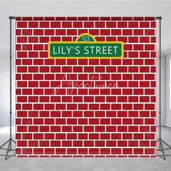 Aperturee - Aperturee Personalized Street Sign Red Brick Backdrop Custom Name Street Photography Background Urban Theme Birthday