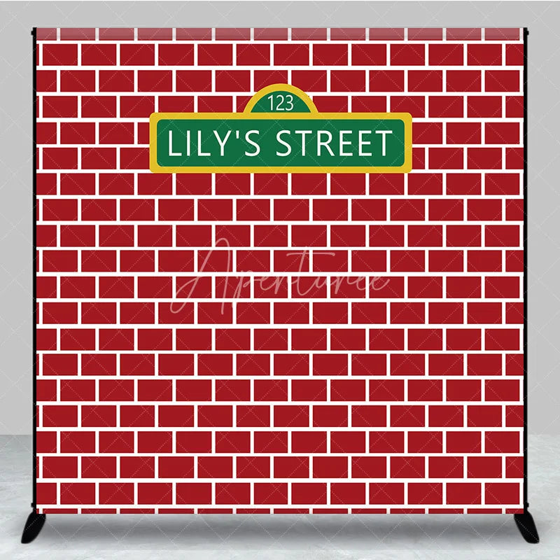 Aperturee - Aperturee Personalized Street Sign Red Brick Backdrop Custom Name Street Photography Background Urban Theme Birthday