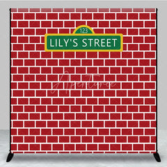 Aperturee - Aperturee Personalized Street Sign Red Brick Backdrop Custom Name Street Photography Background Urban Theme Birthday