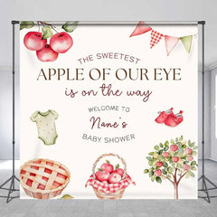 Aperturee - Aperturee Personalized Sweetest Apple of Our Eye Baby Shower Backdrop Red Apple Tree and Pie Party Decoration