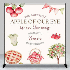 Aperturee - Aperturee Personalized Sweetest Apple of Our Eye Baby Shower Backdrop Red Apple Tree and Pie Party Decoration