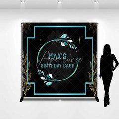 Aperturee - Aperturee Personalized Teal Floral Custom Birthday Backdrop Gold Frame Black Elegant Party Photography Background
