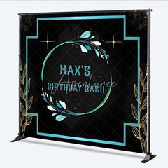 Aperturee - Aperturee Personalized Teal Floral Custom Birthday Backdrop Gold Frame Black Elegant Party Photography Background