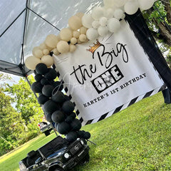 Aperturee - Aperturee Personalized The Big One 1st Birthday Backdrop Black and White Stripes with Gold Crown Party Background