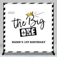 Aperturee - Aperturee Personalized The Big One 1st Birthday Backdrop Black and White Stripes with Gold Crown Party Background