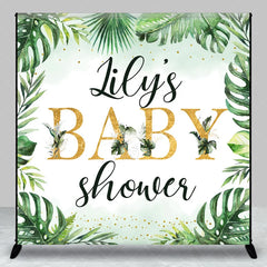 Aperturee - Aperturee Personalized Tropical Baby Shower Backdrop Wild Jungle with Greenery and Gold Custom Name Safari Party Decor